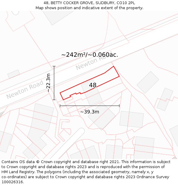 48, BETTY COCKER GROVE, SUDBURY, CO10 2PL: Plot and title map