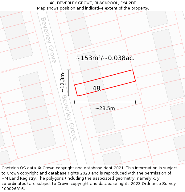 48, BEVERLEY GROVE, BLACKPOOL, FY4 2BE: Plot and title map