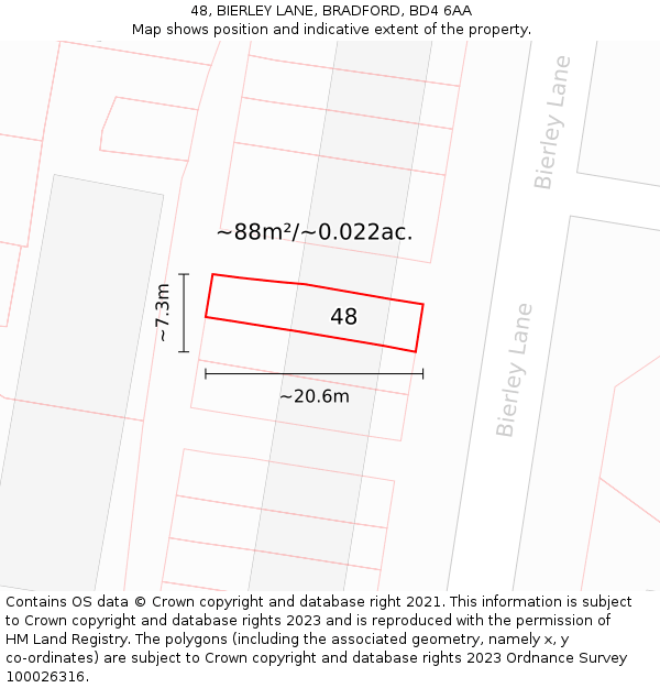 48, BIERLEY LANE, BRADFORD, BD4 6AA: Plot and title map