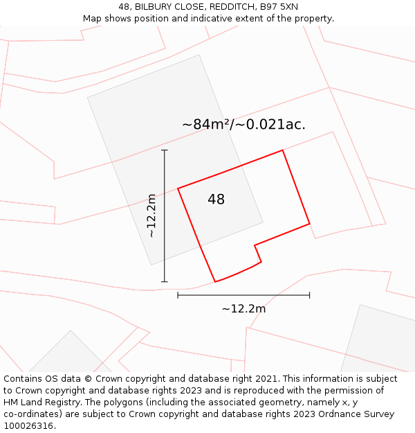 48, BILBURY CLOSE, REDDITCH, B97 5XN: Plot and title map