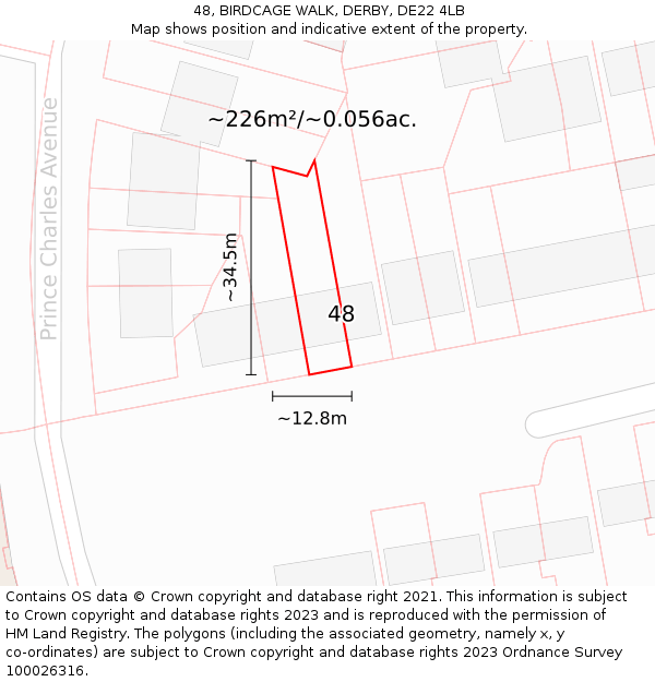 48, BIRDCAGE WALK, DERBY, DE22 4LB: Plot and title map