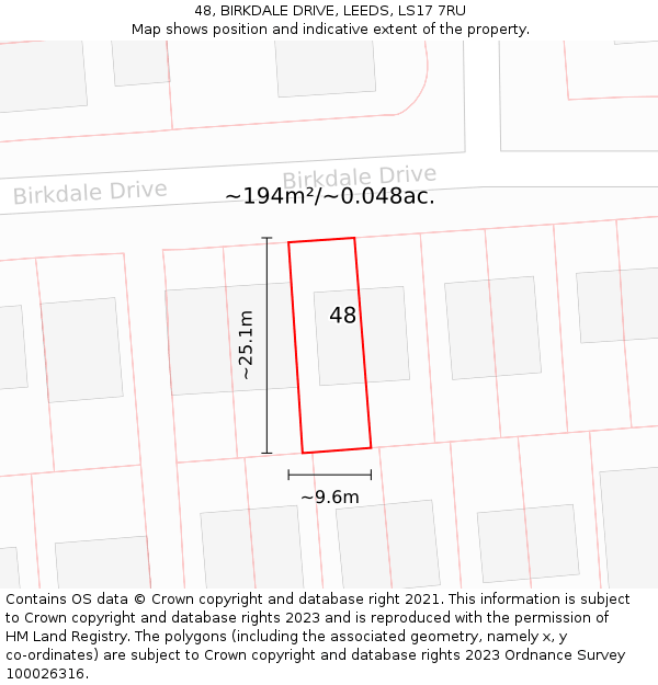 48, BIRKDALE DRIVE, LEEDS, LS17 7RU: Plot and title map
