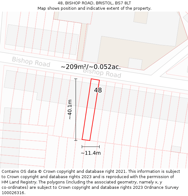 48, BISHOP ROAD, BRISTOL, BS7 8LT: Plot and title map