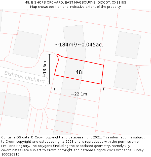 48, BISHOPS ORCHARD, EAST HAGBOURNE, DIDCOT, OX11 9JS: Plot and title map