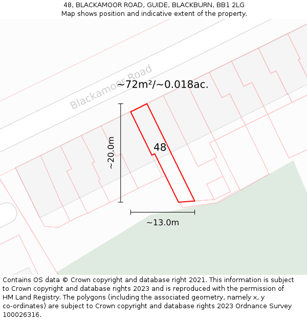 48, BLACKAMOOR ROAD, GUIDE, BLACKBURN, BB1 2LG: Plot and title map