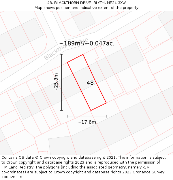 48, BLACKTHORN DRIVE, BLYTH, NE24 3XW: Plot and title map