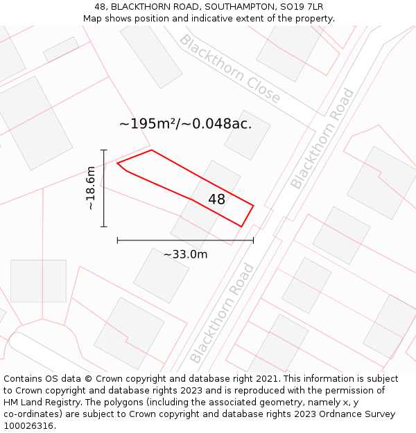 48, BLACKTHORN ROAD, SOUTHAMPTON, SO19 7LR: Plot and title map