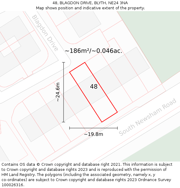 48, BLAGDON DRIVE, BLYTH, NE24 3NA: Plot and title map