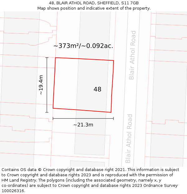48, BLAIR ATHOL ROAD, SHEFFIELD, S11 7GB: Plot and title map