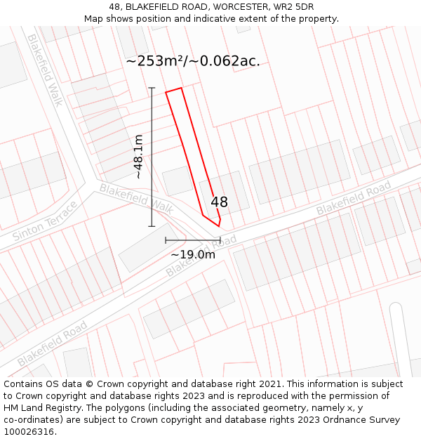 48, BLAKEFIELD ROAD, WORCESTER, WR2 5DR: Plot and title map