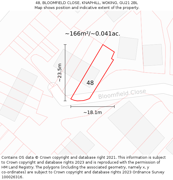 48, BLOOMFIELD CLOSE, KNAPHILL, WOKING, GU21 2BL: Plot and title map