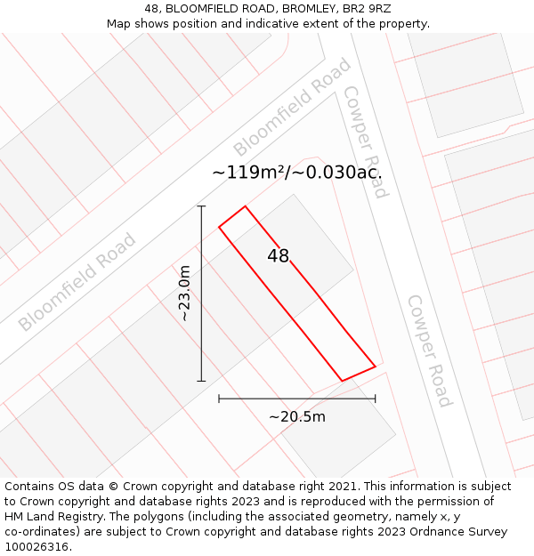 48, BLOOMFIELD ROAD, BROMLEY, BR2 9RZ: Plot and title map