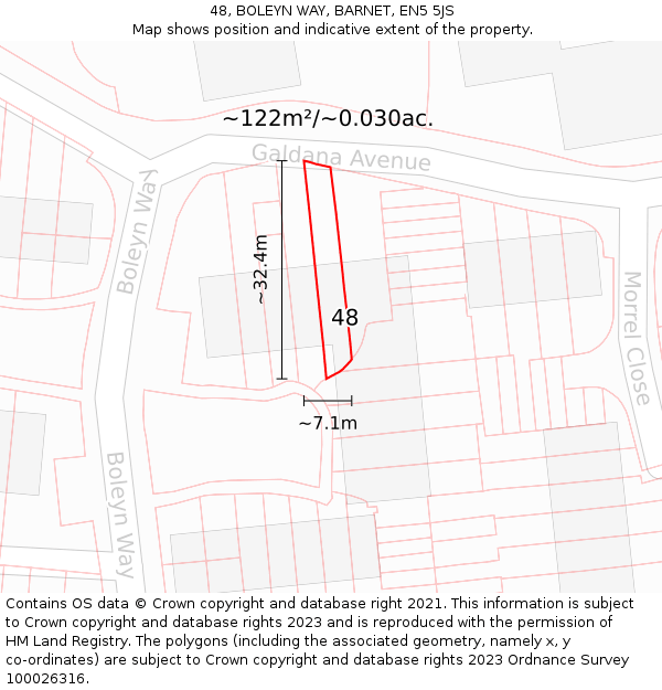 48, BOLEYN WAY, BARNET, EN5 5JS: Plot and title map