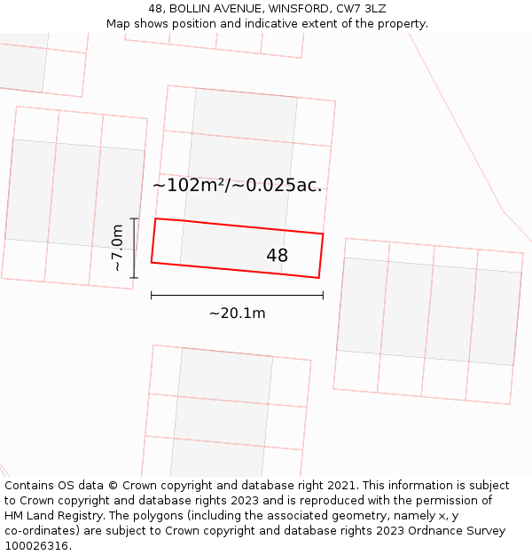 48, BOLLIN AVENUE, WINSFORD, CW7 3LZ: Plot and title map