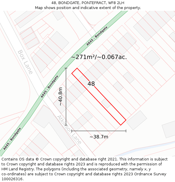 48, BONDGATE, PONTEFRACT, WF8 2LH: Plot and title map