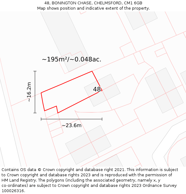48, BONINGTON CHASE, CHELMSFORD, CM1 6GB: Plot and title map