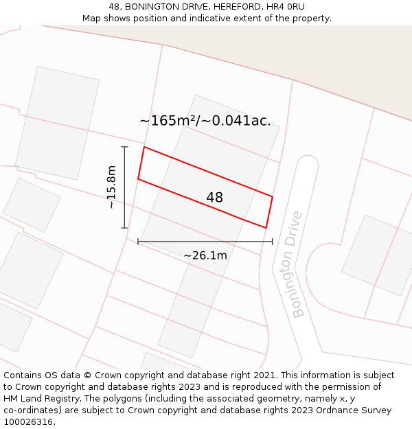 48, BONINGTON DRIVE, HEREFORD, HR4 0RU: Plot and title map