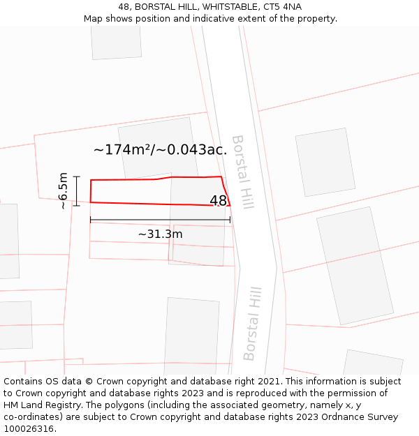 48, BORSTAL HILL, WHITSTABLE, CT5 4NA: Plot and title map