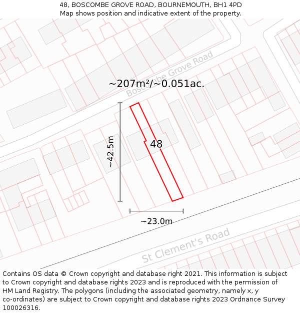 48, BOSCOMBE GROVE ROAD, BOURNEMOUTH, BH1 4PD: Plot and title map