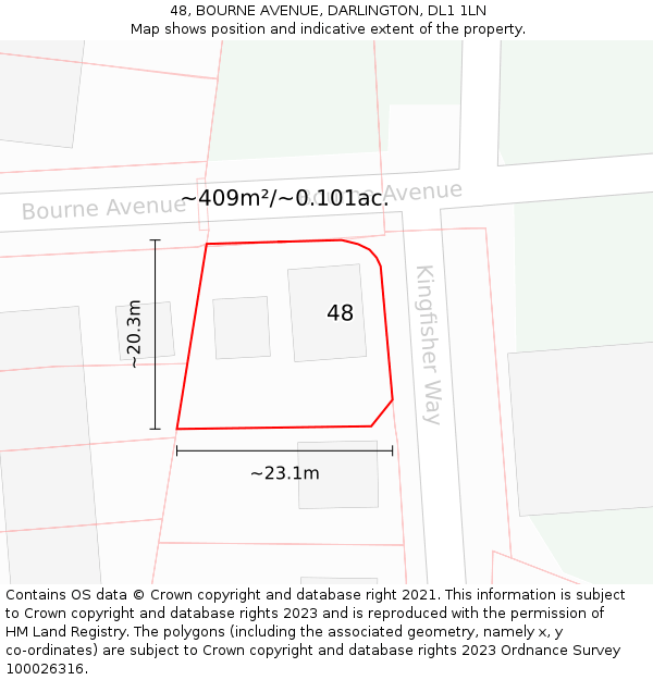 48, BOURNE AVENUE, DARLINGTON, DL1 1LN: Plot and title map