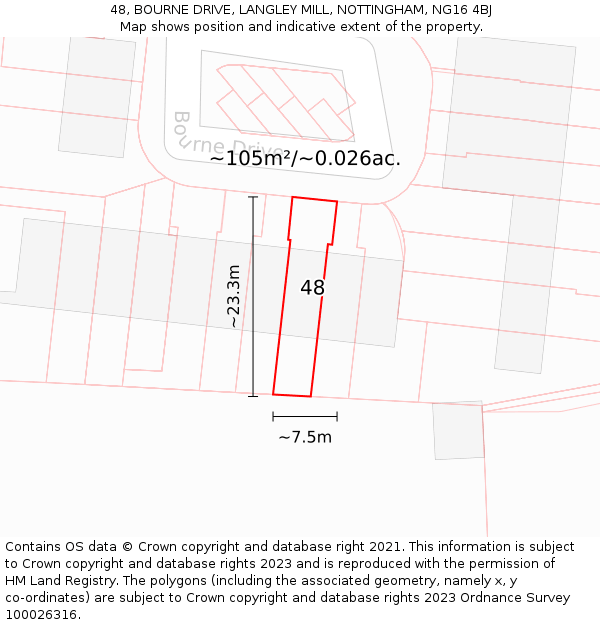 48, BOURNE DRIVE, LANGLEY MILL, NOTTINGHAM, NG16 4BJ: Plot and title map