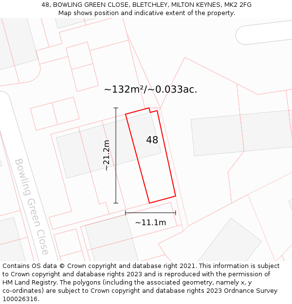 48, BOWLING GREEN CLOSE, BLETCHLEY, MILTON KEYNES, MK2 2FG: Plot and title map
