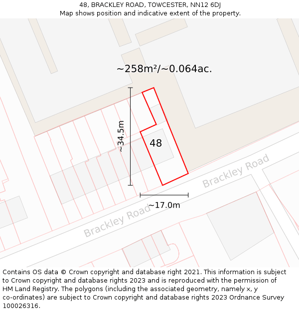48, BRACKLEY ROAD, TOWCESTER, NN12 6DJ: Plot and title map