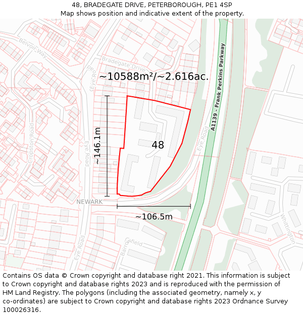 48, BRADEGATE DRIVE, PETERBOROUGH, PE1 4SP: Plot and title map
