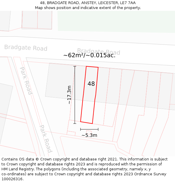 48, BRADGATE ROAD, ANSTEY, LEICESTER, LE7 7AA: Plot and title map
