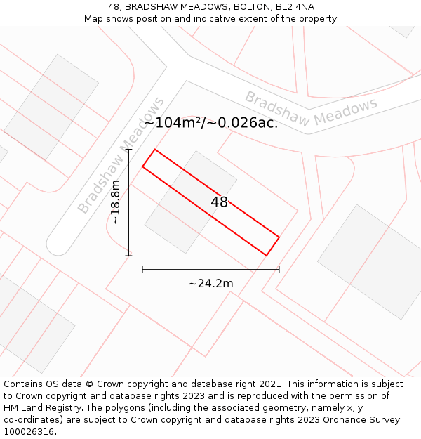 48, BRADSHAW MEADOWS, BOLTON, BL2 4NA: Plot and title map