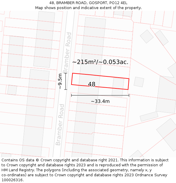 48, BRAMBER ROAD, GOSPORT, PO12 4EL: Plot and title map