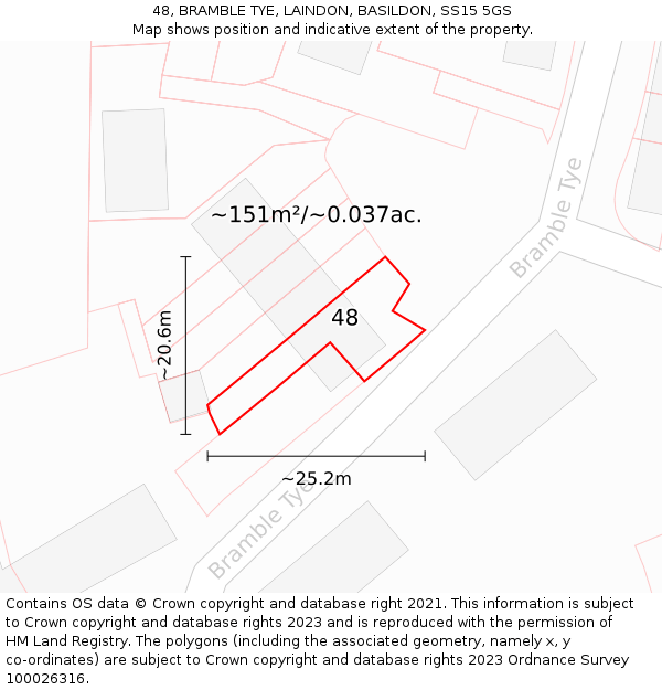 48, BRAMBLE TYE, LAINDON, BASILDON, SS15 5GS: Plot and title map