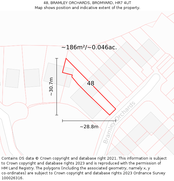 48, BRAMLEY ORCHARDS, BROMYARD, HR7 4UT: Plot and title map