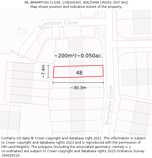 48, BRAMPTON CLOSE, CHESHUNT, WALTHAM CROSS, EN7 6HZ: Plot and title map
