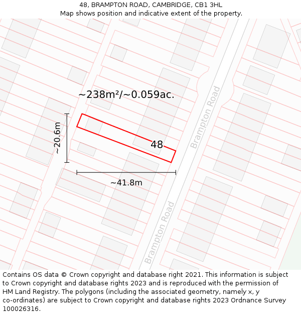 48, BRAMPTON ROAD, CAMBRIDGE, CB1 3HL: Plot and title map