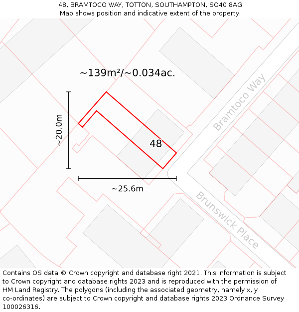 48, BRAMTOCO WAY, TOTTON, SOUTHAMPTON, SO40 8AG: Plot and title map