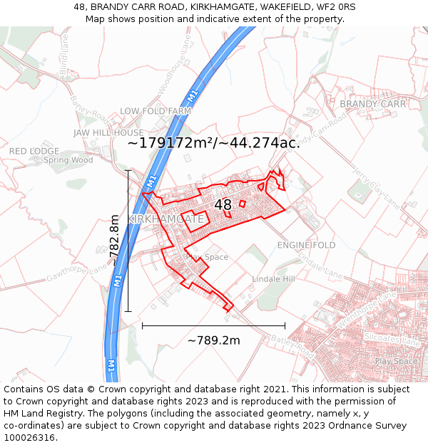 48, BRANDY CARR ROAD, KIRKHAMGATE, WAKEFIELD, WF2 0RS: Plot and title map