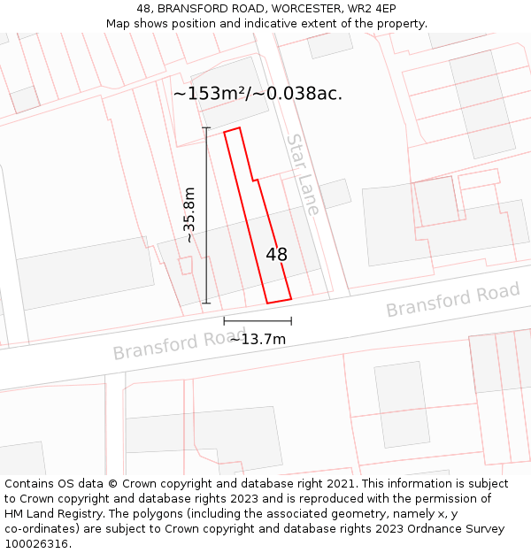 48, BRANSFORD ROAD, WORCESTER, WR2 4EP: Plot and title map
