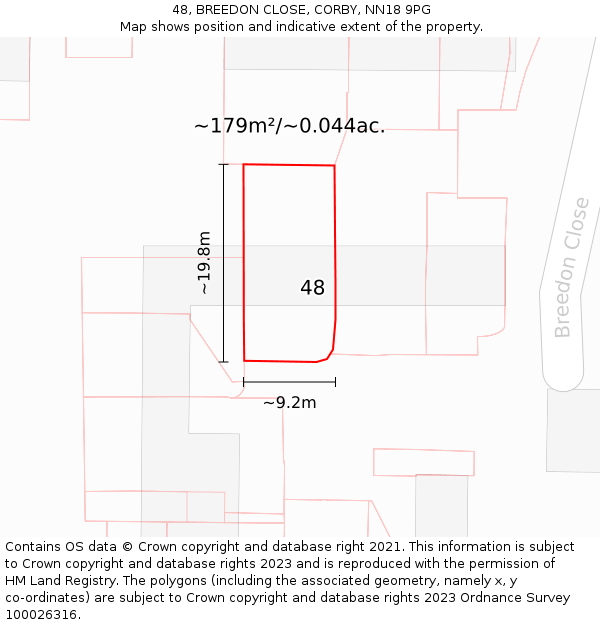 48, BREEDON CLOSE, CORBY, NN18 9PG: Plot and title map