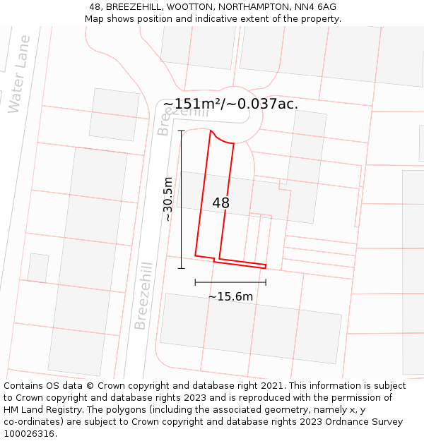 48, BREEZEHILL, WOOTTON, NORTHAMPTON, NN4 6AG: Plot and title map