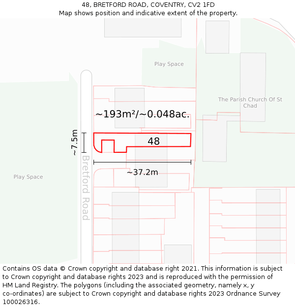 48, BRETFORD ROAD, COVENTRY, CV2 1FD: Plot and title map