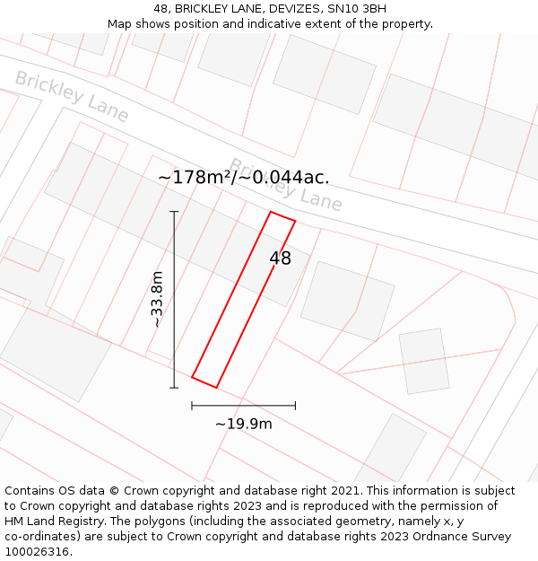 48, BRICKLEY LANE, DEVIZES, SN10 3BH: Plot and title map