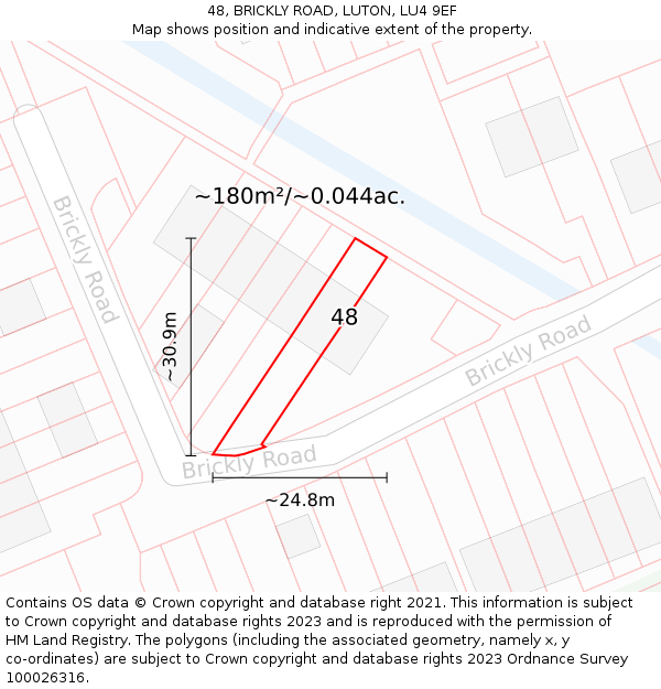 48, BRICKLY ROAD, LUTON, LU4 9EF: Plot and title map