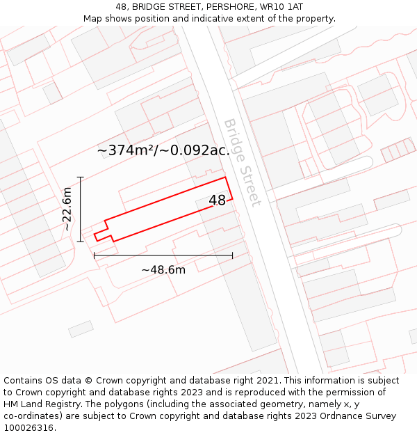 48, BRIDGE STREET, PERSHORE, WR10 1AT: Plot and title map