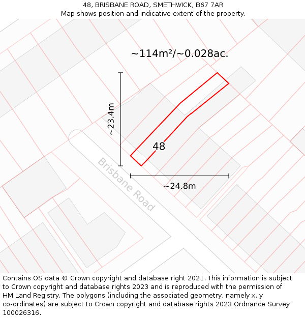 48, BRISBANE ROAD, SMETHWICK, B67 7AR: Plot and title map