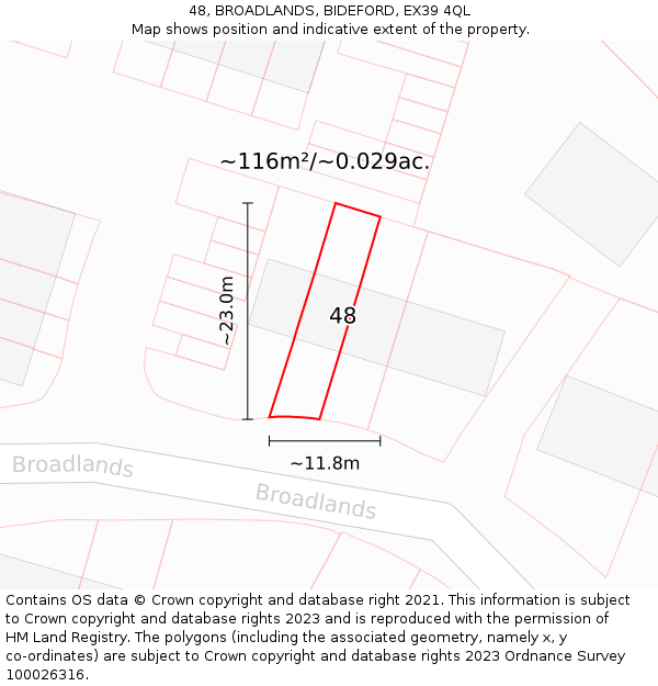 48, BROADLANDS, BIDEFORD, EX39 4QL: Plot and title map