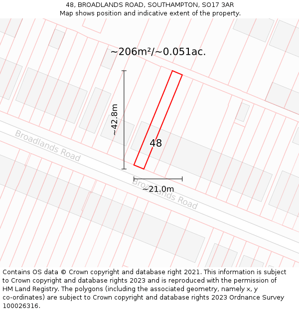 48, BROADLANDS ROAD, SOUTHAMPTON, SO17 3AR: Plot and title map