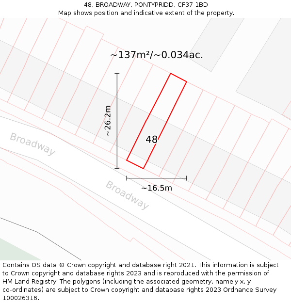 48, BROADWAY, PONTYPRIDD, CF37 1BD: Plot and title map