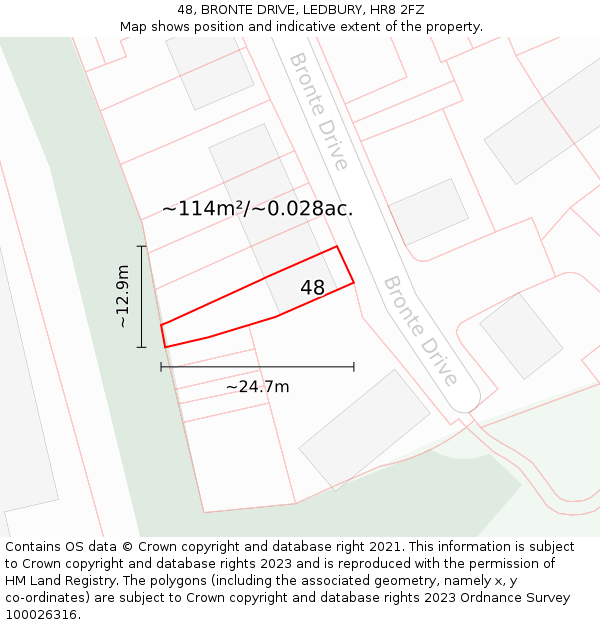 48, BRONTE DRIVE, LEDBURY, HR8 2FZ: Plot and title map