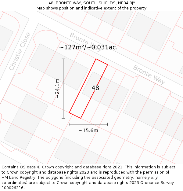 48, BRONTE WAY, SOUTH SHIELDS, NE34 9JY: Plot and title map